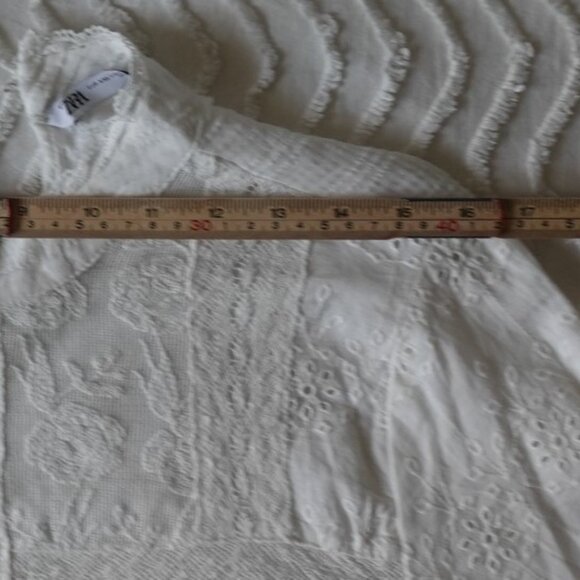 ZARA Broderie Anglaise and Lace XS White Top Embroidered 100% Cotton blouse - Picture 15 of 15